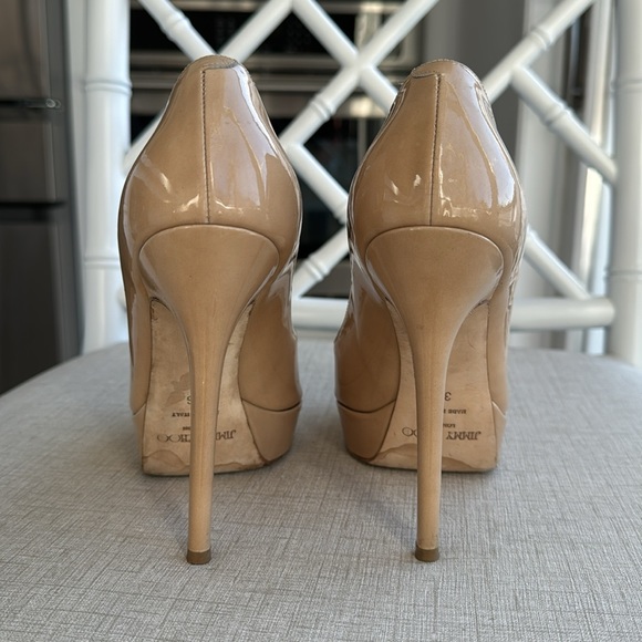 Jimmy Choo Beige Patent Leather Dahlia Peep Toe Platform Pumps Size 36 - Picture 11 of 13